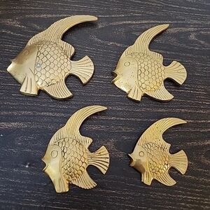 Vintage Mid Century Modern Brass Angel Fish Wall Hanging Decor Set of 4